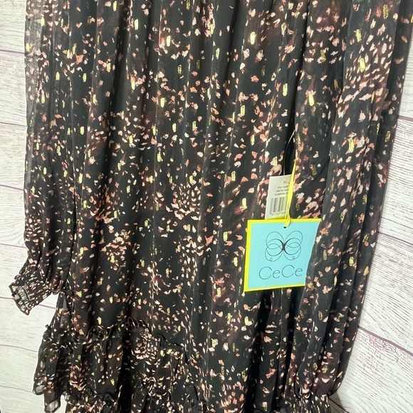 CeCe Pintuck Yoke Smocked Waist Party Holiday Mock Neck Dress Medium New - Picture 12 of 13